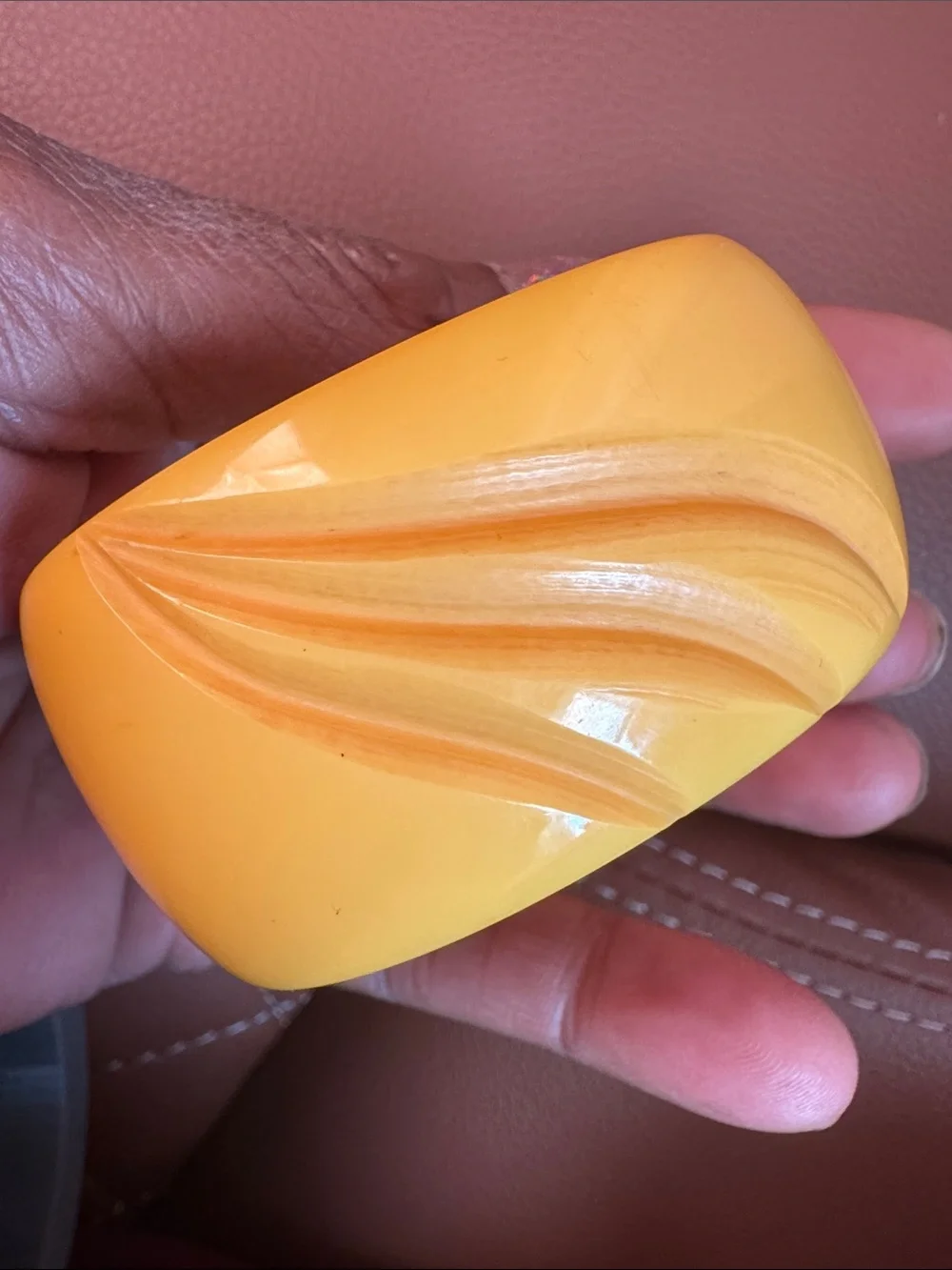 Yellow Carved Bakelite Cuff Bracelet
